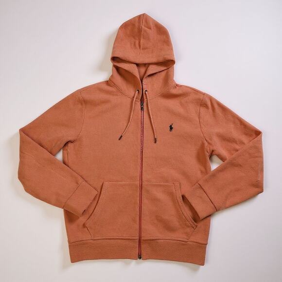 Polo Ralph Lauren Pink Full Zip Hoodie Sweatshirt Men's Medium Blue Pony Logo - Picture 1 of 5